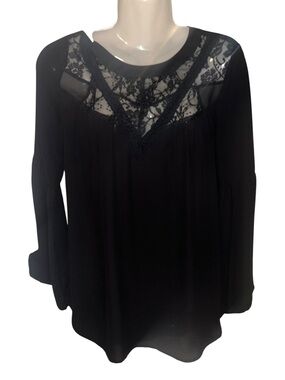 Express Black Lace Yoke Long Sleeve Blouse